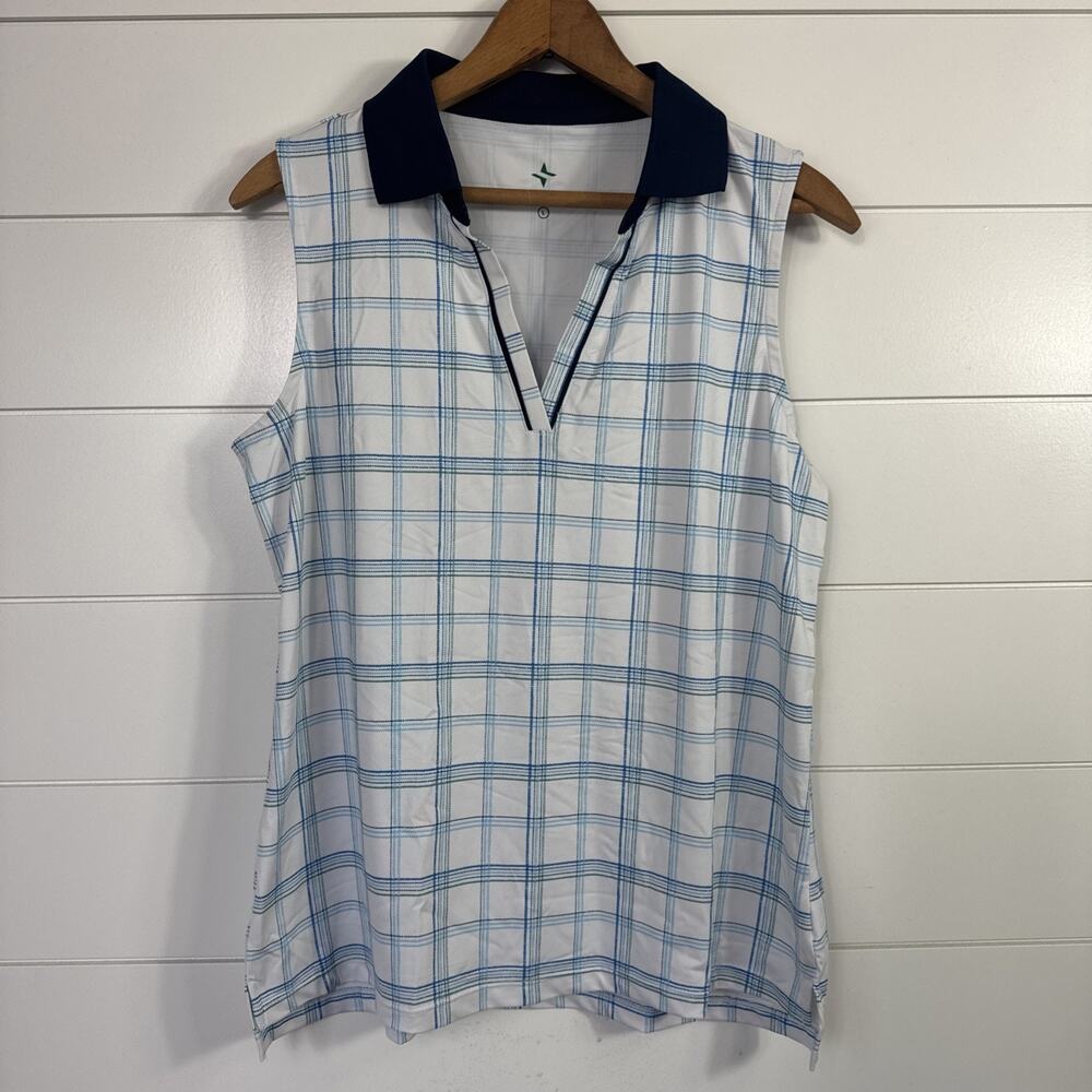 Tuckernuck Golf Polo Shirt Sleeveless White Plaid Pattern sz L